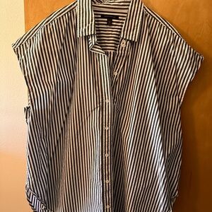 Banana Republic Black and White Striped Button Down Shirt